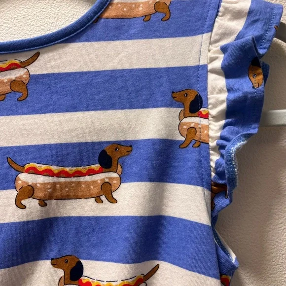 Mini Boden Girl’s Summer Dress, 11-12 Yr, Ruffle Sleeve, Weiner Dog Pattern - Picture 3 of 5
